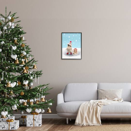 Stupell Industries Penguin Christmas Present Sled Framed Giclee Art